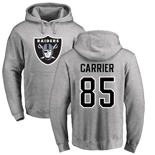 Men Oakland Raiders Ash Derek Carrier Name and Number Logo NFL Football 85 Pullover Hoodie Sweatshirts